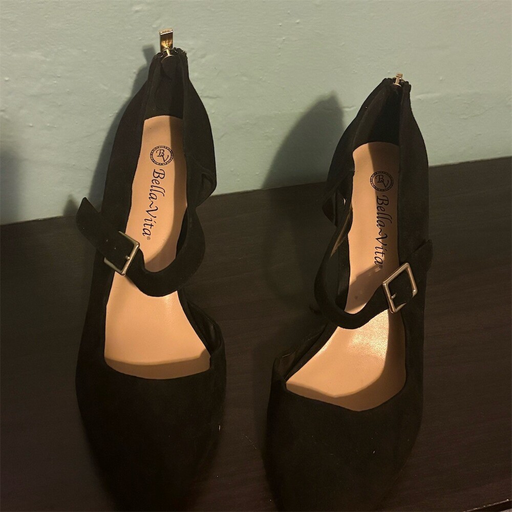 Bella Vita Womens Black Heels Size 10 Ankle Strap Block Heel Comfort Dress Shoes